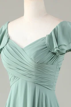 Lace-Up Back Matcha vestido de dama de honra com babados