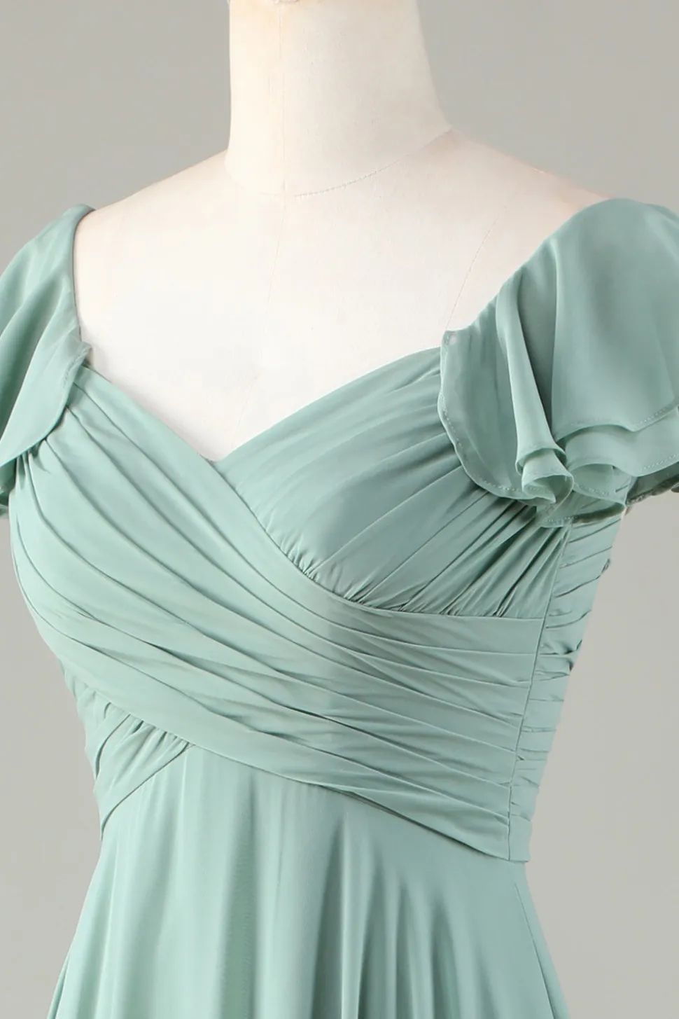 Lace-Up Back Matcha vestido de dama de honra com babados
