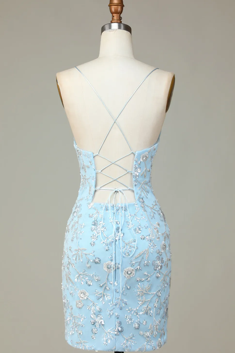 Lantejoulas Azuis Brilhantes Flores Apertado Vestido Curto Homecoming