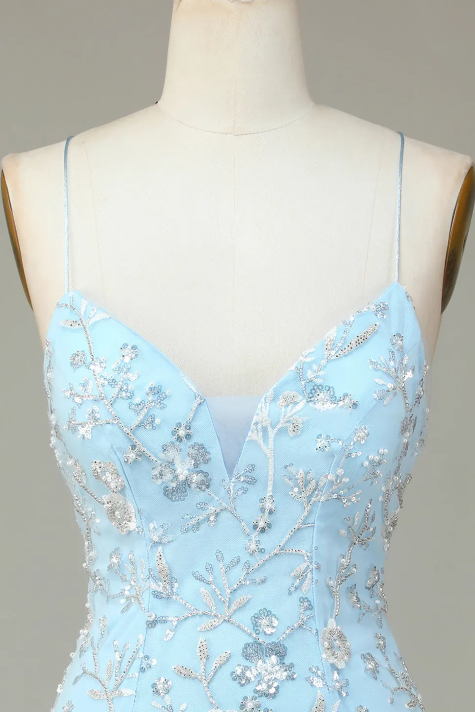 Lantejoulas Azuis Brilhantes Flores Apertado Vestido Curto Homecoming