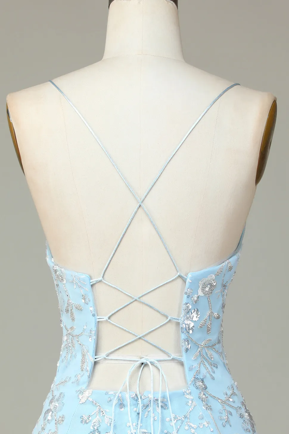 Lantejoulas Azuis Brilhantes Flores Apertado Vestido Curto Homecoming