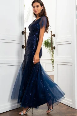 Lantejoulas azuis marinhas Sereia Mãe do Vestido de Noiva
