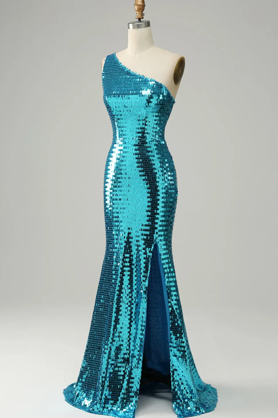 Lantejoulas azuis um ombro vestido de baile