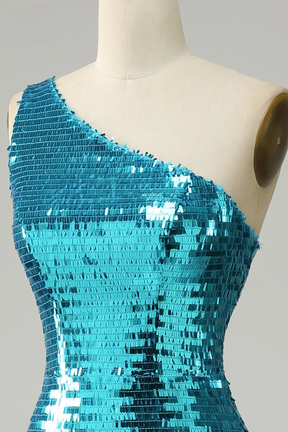 Lantejoulas azuis um ombro vestido de baile