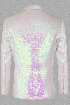 Lantejoulas Branco Lapela de Pico Blazer Masculino
