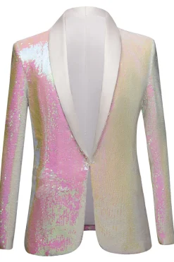 Lantejoulas Branco Um Botão Blazer Masculino