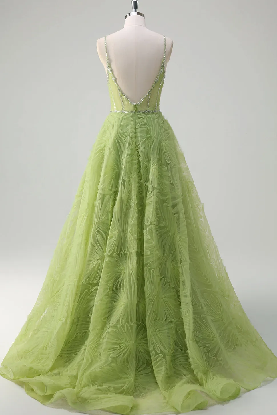 Lantejoulas brilhantes Princesa Verde Esparguete Correias Ruched Long Prom Dress