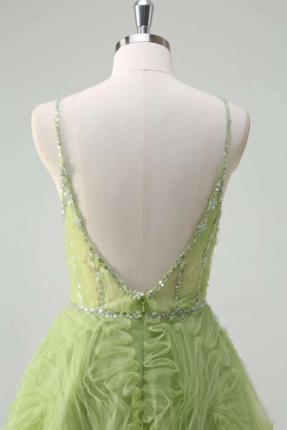 Lantejoulas brilhantes Princesa Verde Esparguete Correias Ruched Long Prom Dress