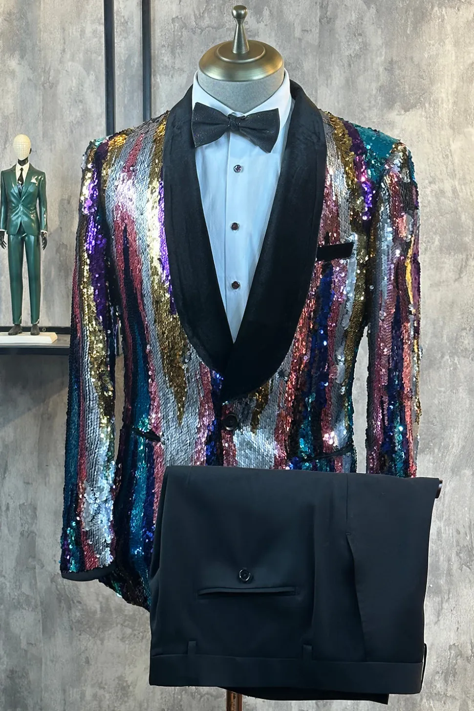 Lantejoulas Coloridas Brilhantes 2 Peças Homens Prom Ternos