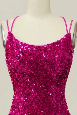 Lantejoulas Fuchsia Sereia Vestido de Baile