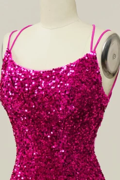 Lantejoulas Fuchsia Sereia Vestido de Baile