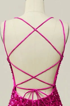Lantejoulas Fuchsia Sereia Vestido de Baile