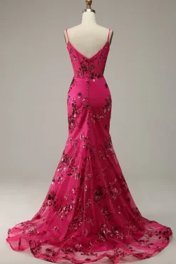 Lantejoulas Rosa Vestido de Baile Sereia