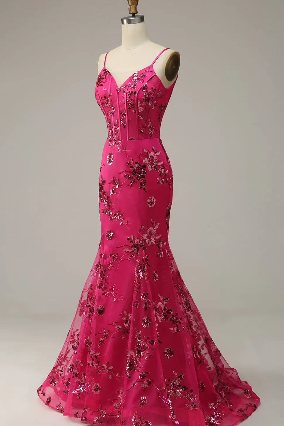 Lantejoulas Rosa Vestido de Baile Sereia