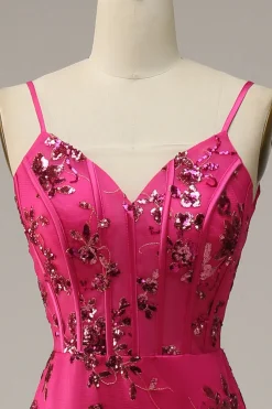 Lantejoulas Rosa Vestido de Baile Sereia
