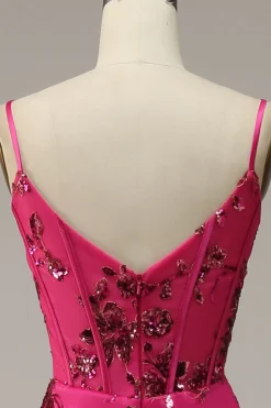 Lantejoulas Rosa Vestido de Baile Sereia