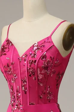 Lantejoulas Rosa Vestido de Baile Sereia
