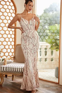Lantejoulas Vestido de Festa Cintas de Espaguete