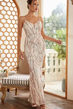 Lantejoulas Vestido de Festa Cintas de Espaguete