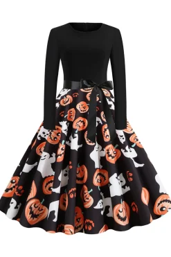 Lanterna de abóbora preta imprimir vestido de Halloween