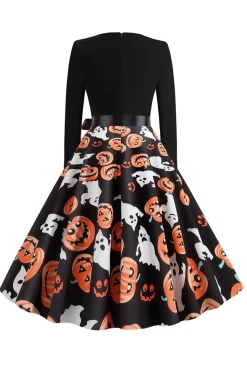 Lanterna de abóbora preta imprimir vestido de Halloween