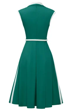 Lapel Neck Green Swing 1950s Vestido com cinto
