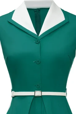 Lapel Neck Green Swing 1950s Vestido com cinto