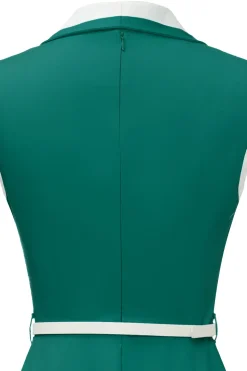 Lapel Neck Green Swing 1950s Vestido com cinto