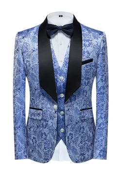 Lapela Azul Clara Jacquard 3 Peças Ternos de Baile de Formatura Masculino
