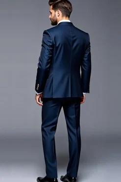 Lapela Azul Escuro Notched 3 Peças Ternos Fato Homem