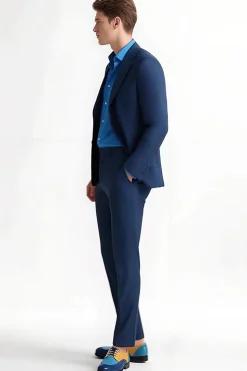Lapela Azul Escuro Notched 2 Peças Fatos de Baile de Formatura Masculino