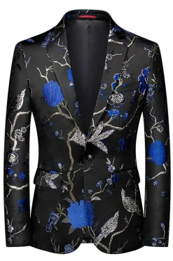 Lapela Azul Notched 3 Peça Jacquard Fatos de Baile de Formatura Masculino