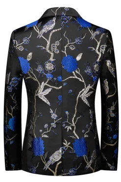 Lapela Azul Notched 3 Peça Jacquard Fatos de Baile de Formatura Masculino