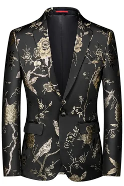 Lapela Azul Notched 3 Peça Jacquard Fatos de Baile de Formatura Masculino