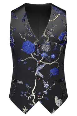 Lapela Azul Notched 3 Peça Jacquard Fatos de Baile de Formatura Masculino