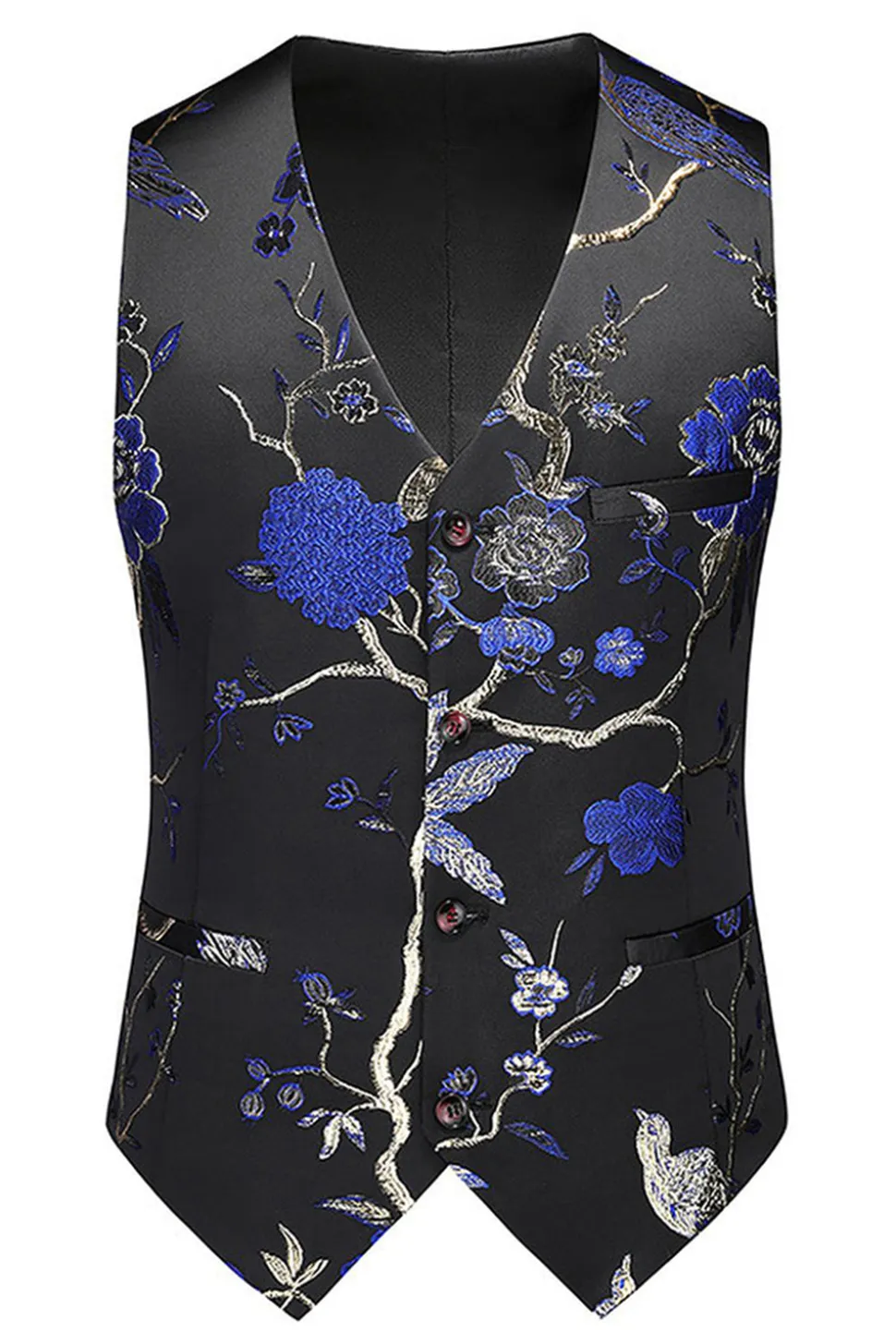 Lapela Azul Notched 3 Peça Jacquard Fatos de Baile de Formatura Masculino