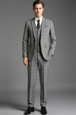 Lapela Cinzenta Notched 3 Piece One Button Fato Homem