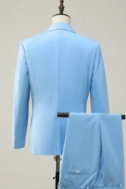 Lapela de Pico Peito Único Azul Fato Formal