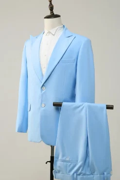 Lapela de Pico Peito Único Azul Fato Formal