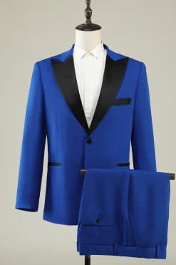 Lapela de Pico Um Botão Azul Fato Masculino