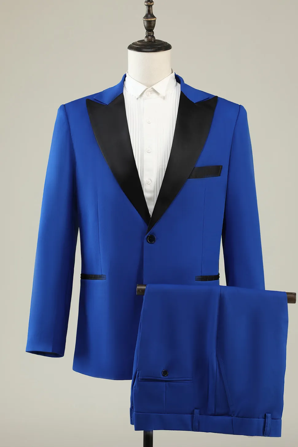 Lapela de Pico Um Botão Azul Fato Masculino
