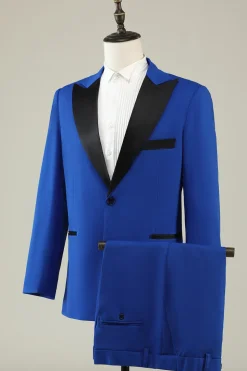 Lapela de Pico Um Botão Azul Fato Masculino