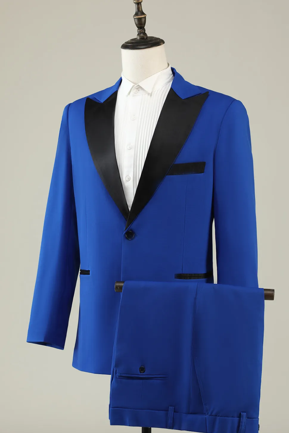 Lapela de Pico Um Botão Azul Fato Masculino