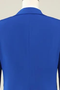 Lapela de Pico Um Botão Azul Fato Masculino