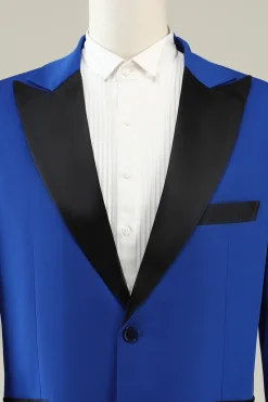 Lapela de Pico Um Botão Azul Fato Masculino
