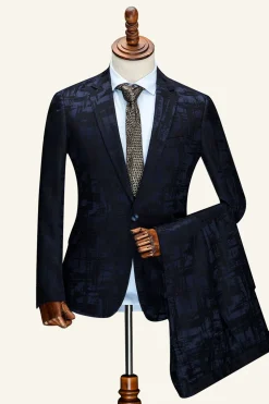 Lapela Entalhada Azul Escura 2 Peças Terno Masculino