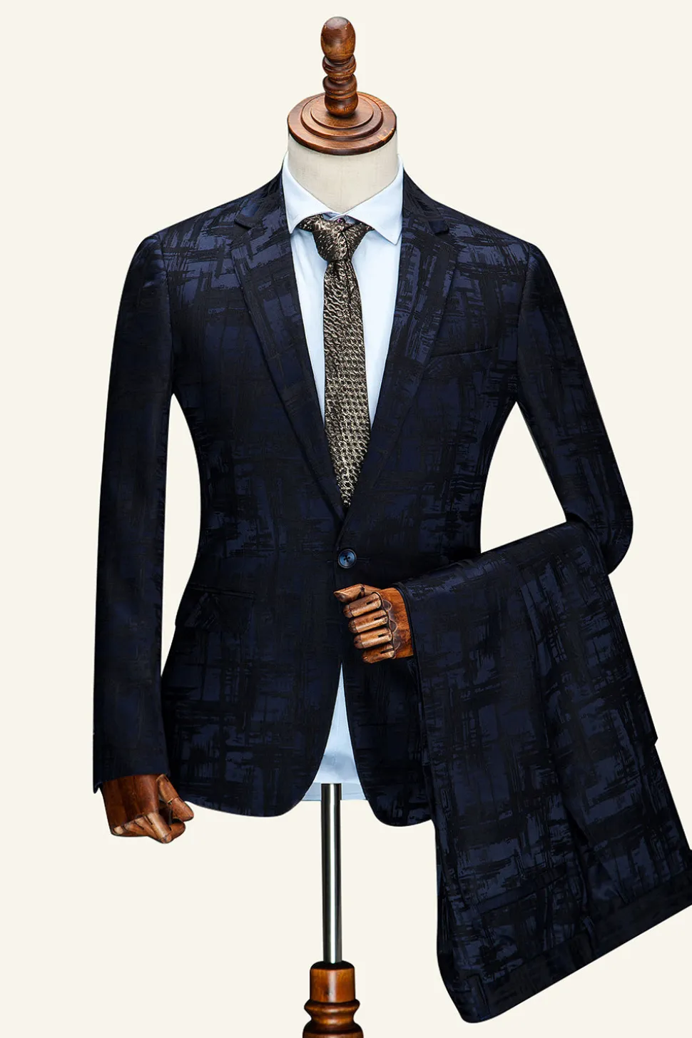 Lapela Entalhada Azul Escura 2 Peças Terno Masculino