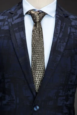 Lapela Entalhada Azul Escura 2 Peças Terno Masculino