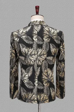 Lapela Entalhada Jacquard Blazer Masculino Preto e Dourado