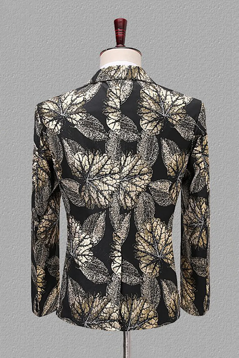 Lapela Entalhada Jacquard Blazer Masculino Preto e Dourado